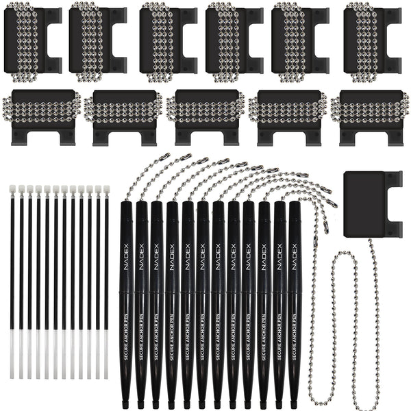 Nadex ball and chain security pen set 12 pens 12 mounts and 12 refills black