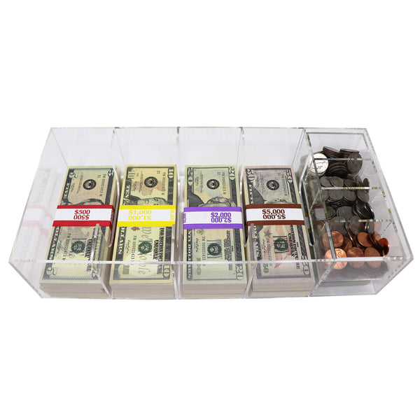 Nadex acrylic currency tray with coin tray insert for bills and coins at register