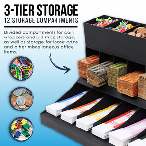 3 Tier Coin and Cash Wrapper Organizer Black