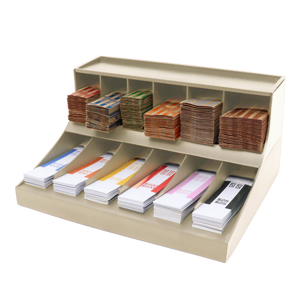 Nadex 2 tier coin and cash wrapper organizer beige with sorted compartments