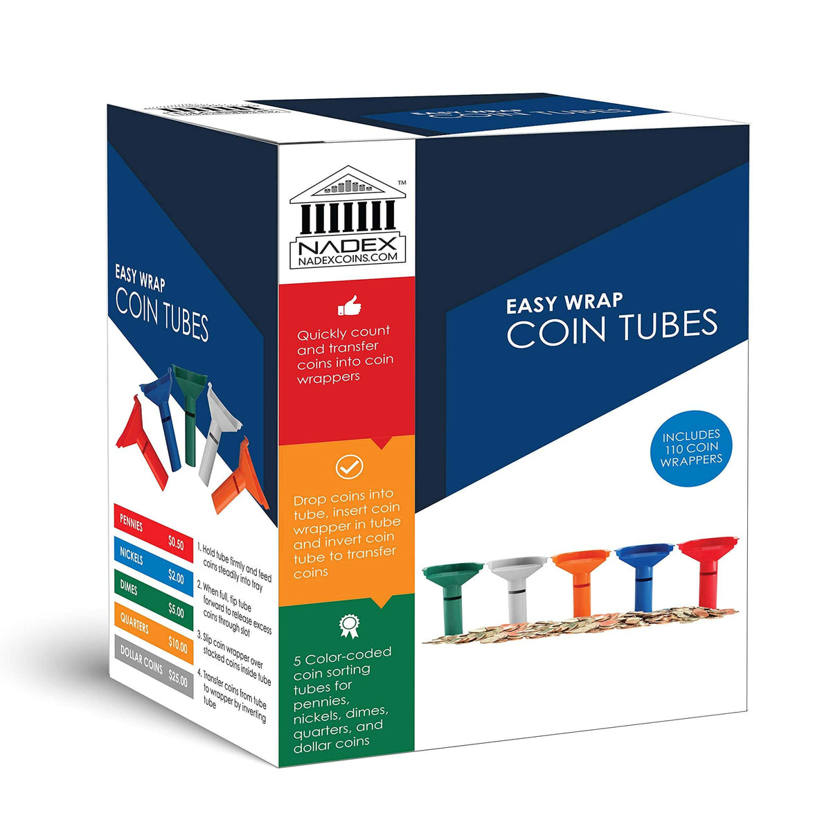 Jetwrap Coin Wrapper 5 Easy Wrap Coin Tube Set with 110 Wrappers – Nadex Coins