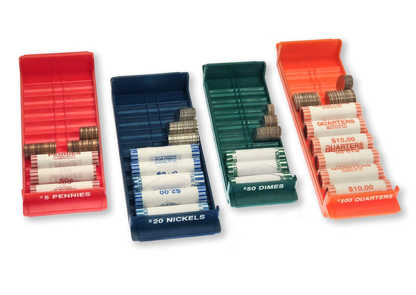 Nadex rolled coin storage organizer tray set with ridges for loose and rolled coins