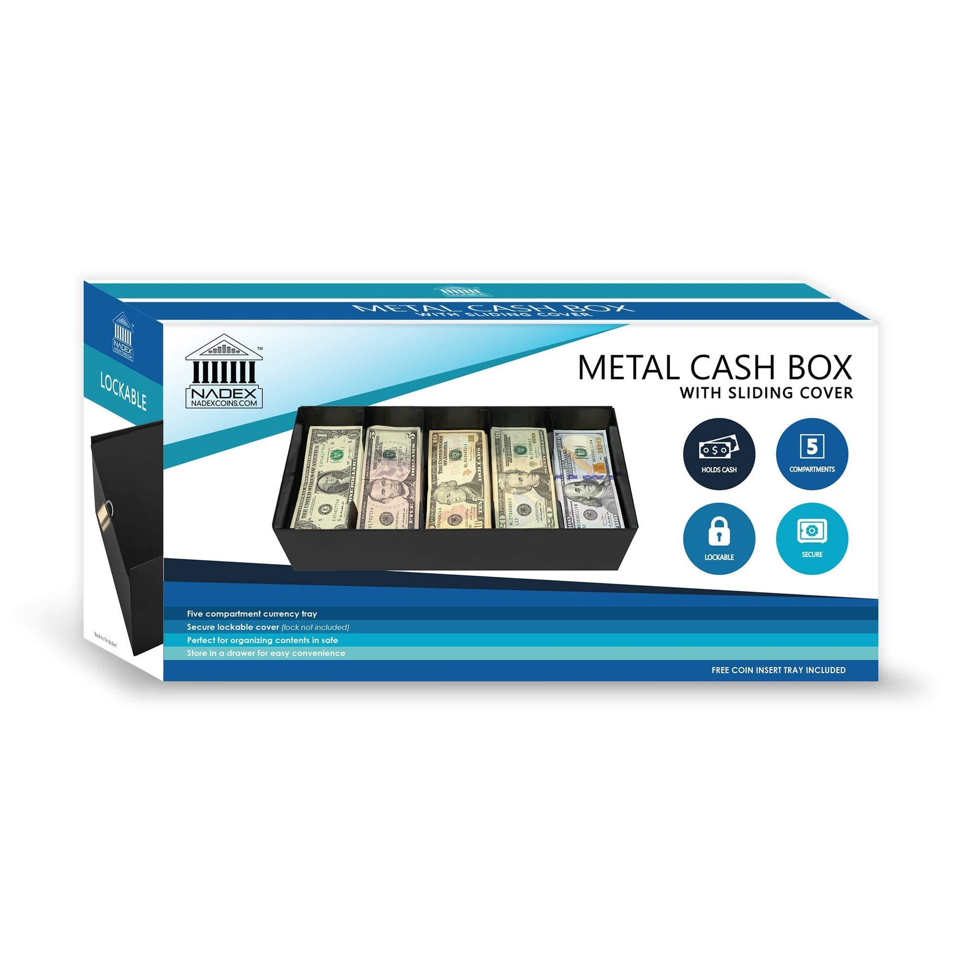 Nadex Coins 2-Tier Cash and Coin Handling Tray - Gray, Coin Trays with Self- Counting Change Tray and 6-Compartment Cash/Storage Tray in the Cash & Coin  Counters department at