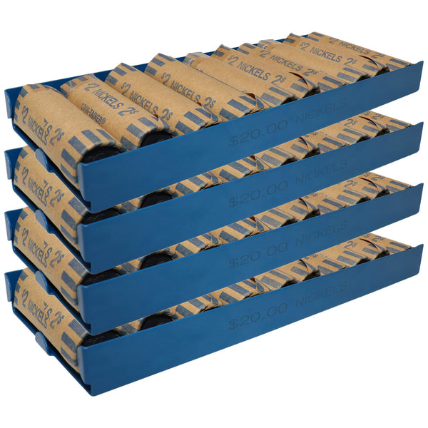 Nadex aluminium coin tray 4 pack nickels blue for bulk nickel coin storage