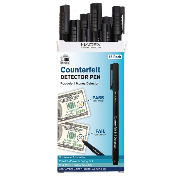 Nadex counterfeit pen 15 pack for detecting fake bills at retail checkout