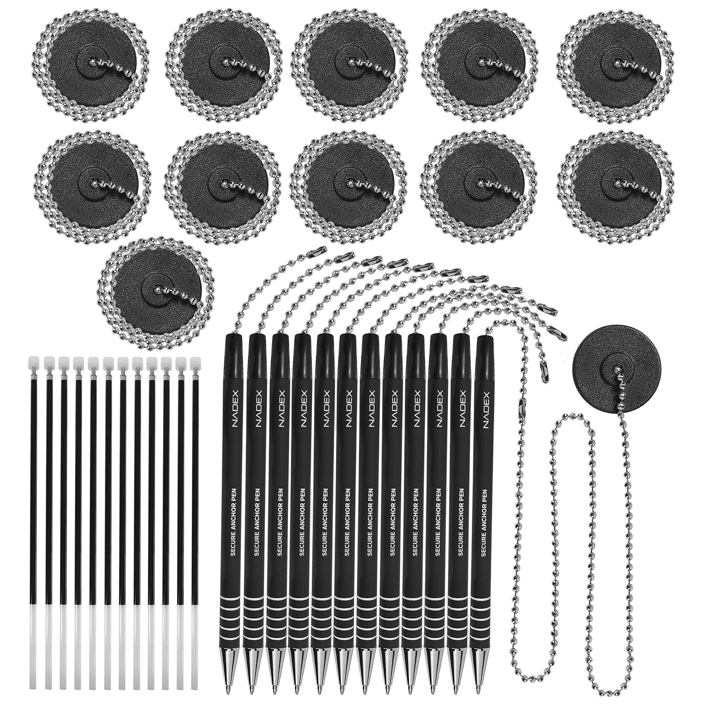 Security Pens, 12 Pens, 12 Mounts, 12 refills, Black