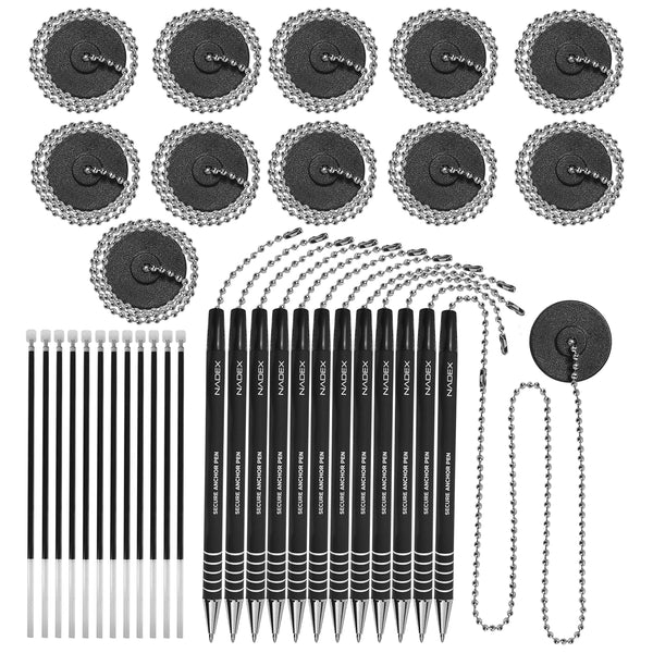 Nadex black security pens 12 pack with mounts and refills for retail counters