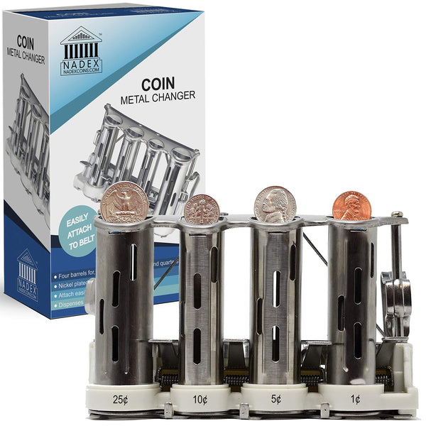Nadex silver metal coin changer with 4 coin dispenser tubes for US coins