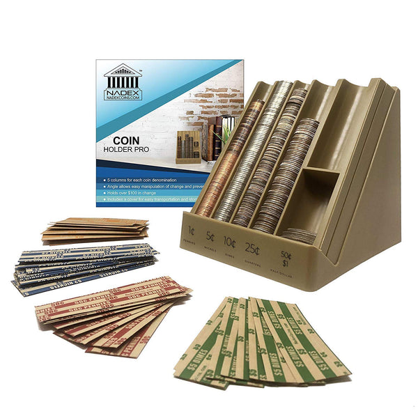 Nadex vertical coin holder for organising US coins by denomination at cash register