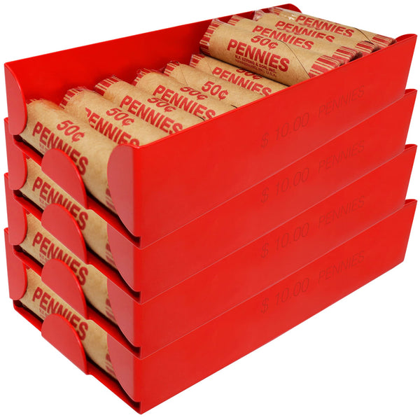 Nadex aluminium coin tray 4 pack pennies red for bulk penny coin storage