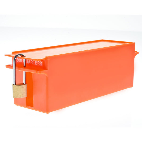 Nadex quarters storage box orange for rolled quarter coin storage at retail and bank