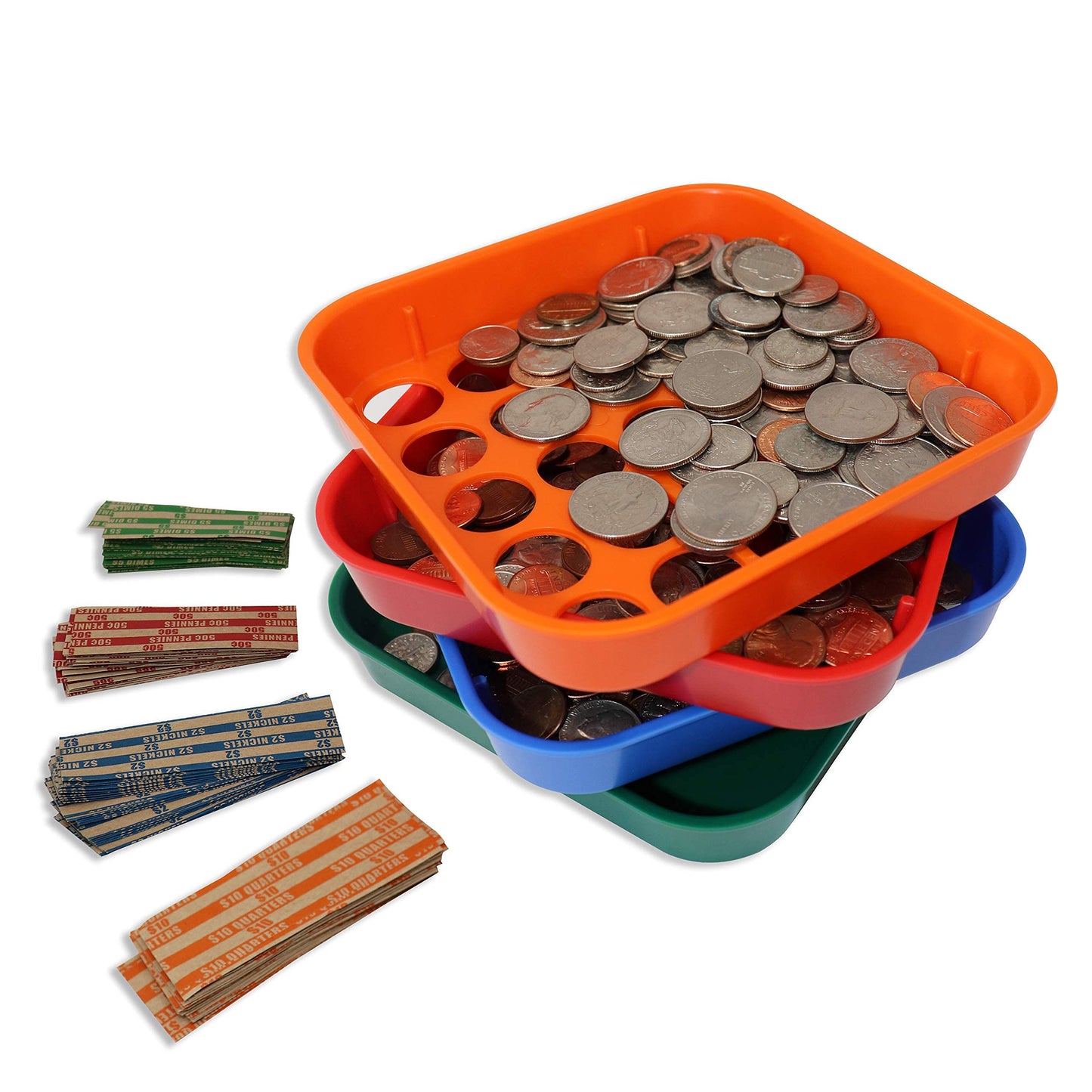 Coin Sorting Trays Set, 4 Pack with 20 coin Wrappers