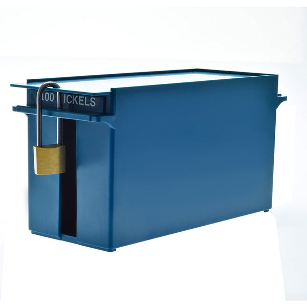 Nickels storage box blue coin storage container front view