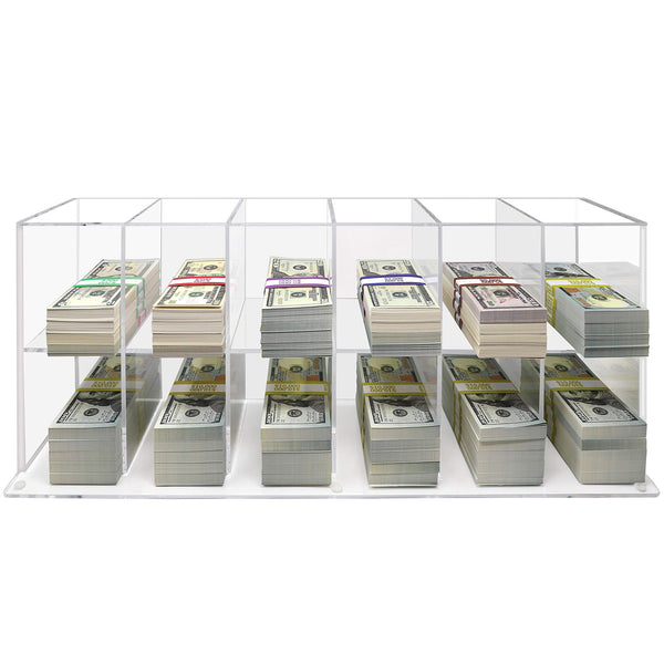 Nadex acrylic 12 compartment currency tray for organising multiple bill denominations