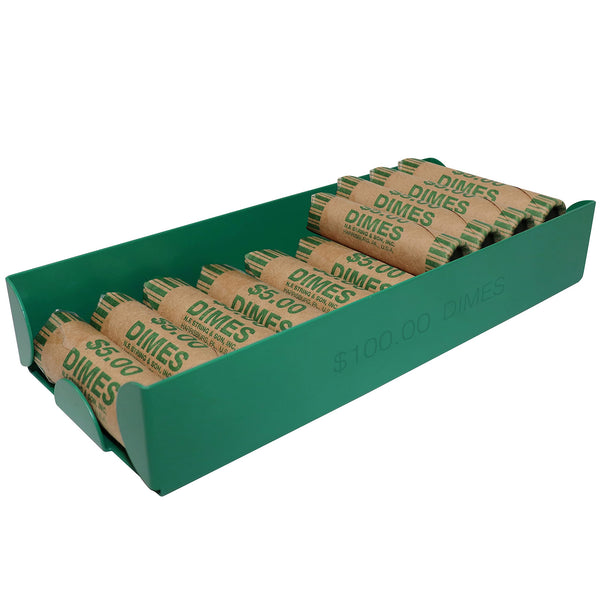 Nadex aluminium coin tray for dimes green ABA color coded for cash handling