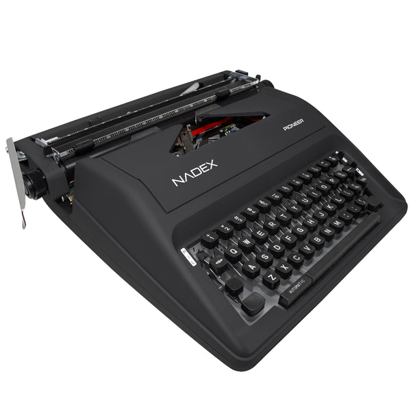 Nadex Pioneer manual typewriter black with durable travel case front view