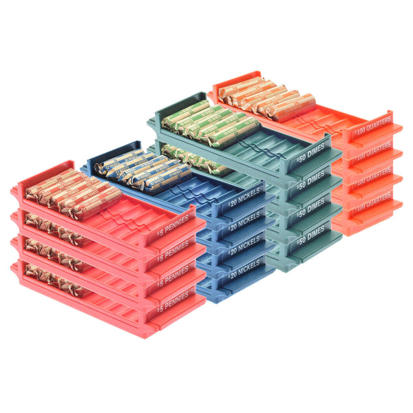 Nadex 4 pack rolled coin trays set for pennies nickels dimes and quarters