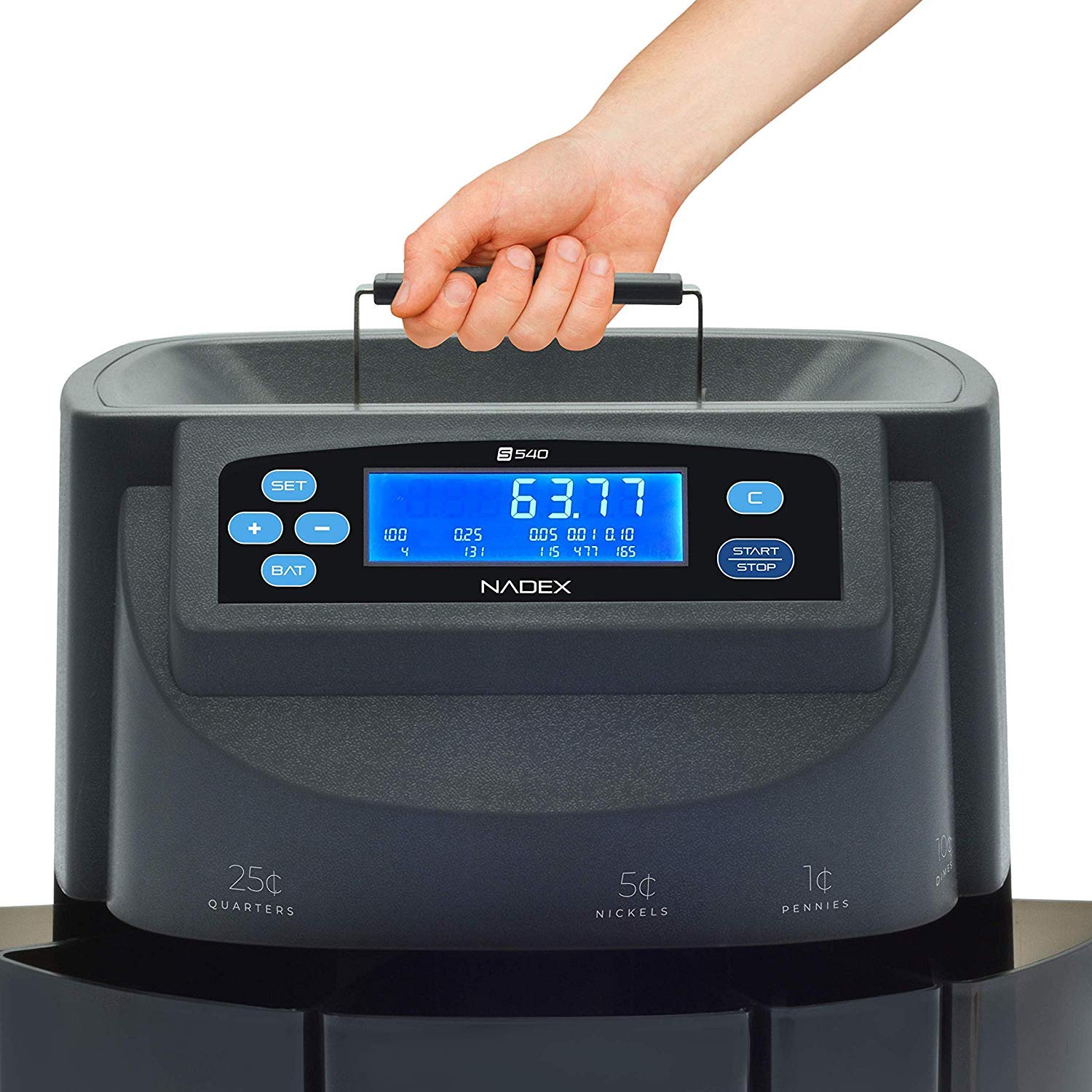 Nadex S540 coin counter digital display close up for accurate coin counting