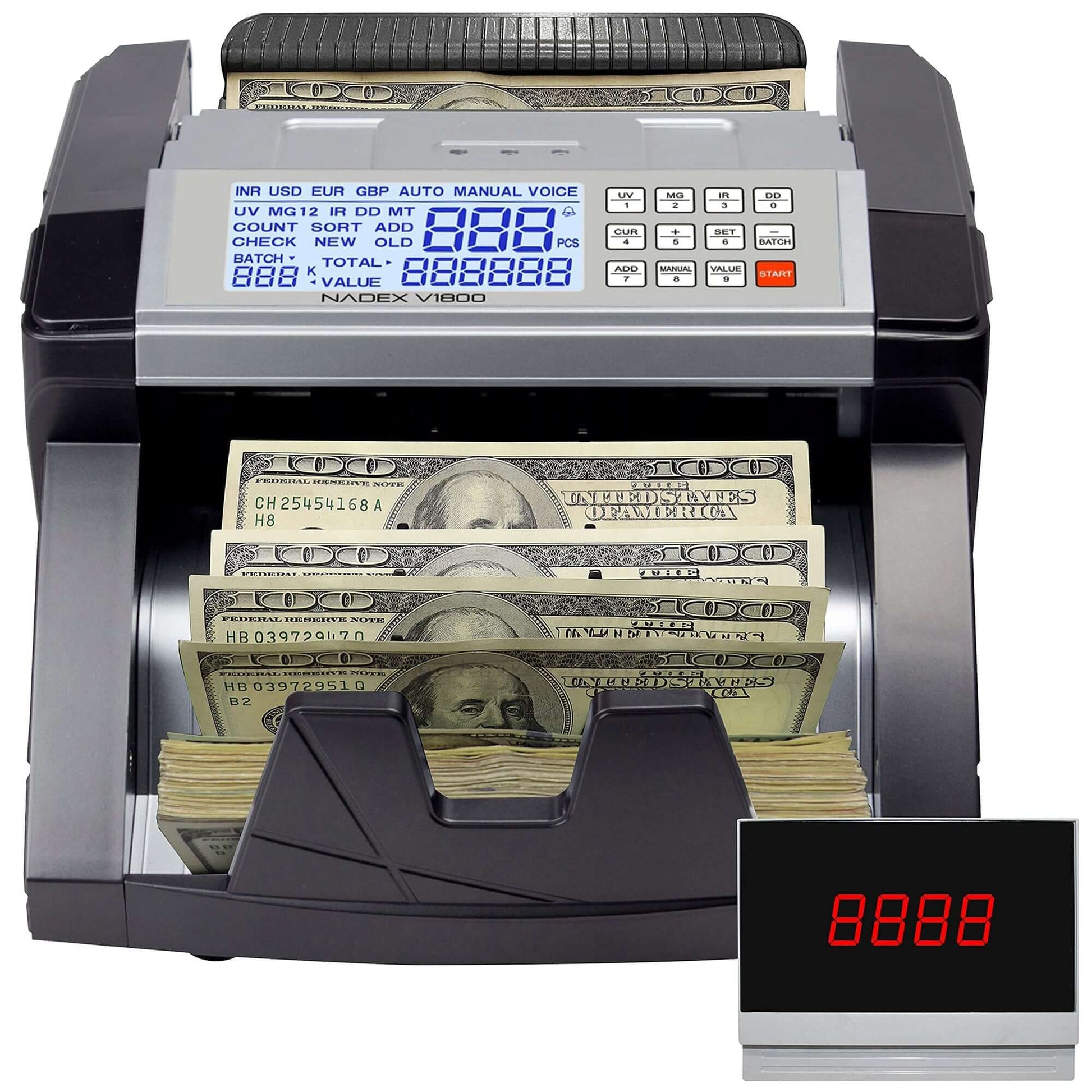 Nadex V1800 bill counter dual TFT display showing bill count